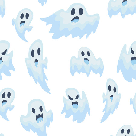 Halloween spooky ghost vector illustration. seamless patternのイラスト素材