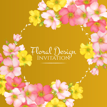 Wedding invitation with wild rose flowersのイラスト素材
