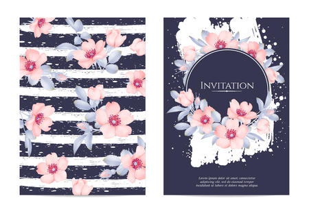 Wedding invitation with wild rose flowers illustration.のイラスト素材