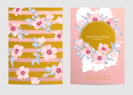 Wedding invitation with wild rose flowers illustration.のイラスト素材