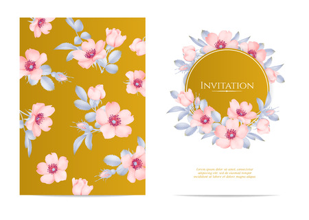Wedding invitation with wild rose flowers illustration.のイラスト素材