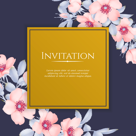 Wedding invitation with wild rose flowers. Vector illustration.のイラスト素材