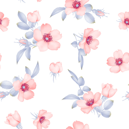 Pink wild rose vector seamless patternのイラスト素材