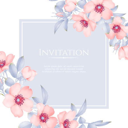 Wedding invitation with wild rose flowers illustration.のイラスト素材