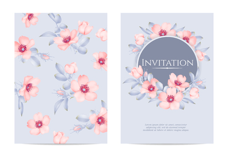 Wedding invitation with wild rose flowers. Vector illustration.のイラスト素材