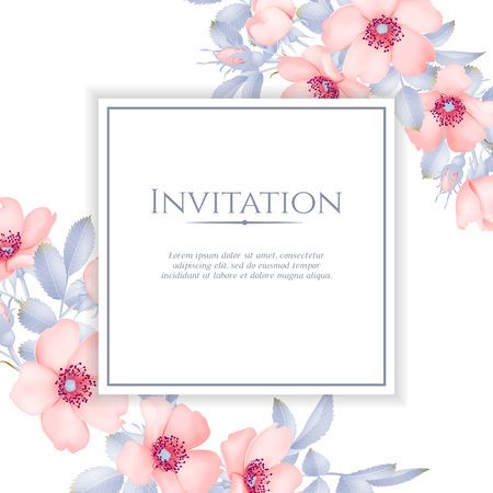 Wedding invitation with wild rose flowers illustration.のイラスト素材