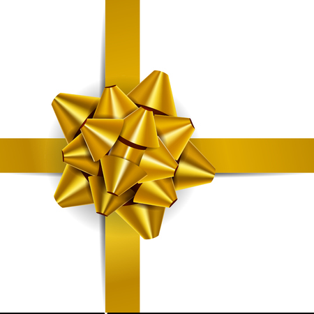 Vector illustration. Gold bow for packing gifts, isolated on white backgroundのイラスト素材