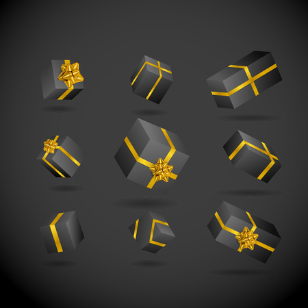 Gift 3D background. Festive box and bow setのイラスト素材