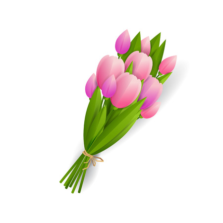 Pink tulips vector illustration. paper cut flowerのイラスト素材