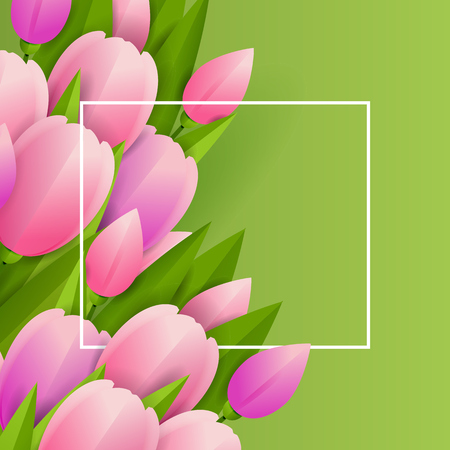 Floral background with pink tulips vector illustrationのイラスト素材