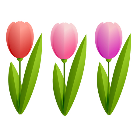 Pink tulips vector illustration. paper cut flowerのイラスト素材
