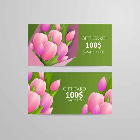 Vector gift voucher template with tulip flowers.のイラスト素材