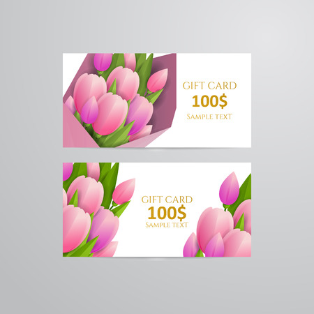 Vector gift voucher template with tulip flowers.のイラスト素材