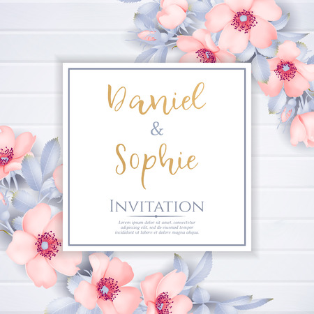 Wedding invitation with wild rose flowers.のイラスト素材