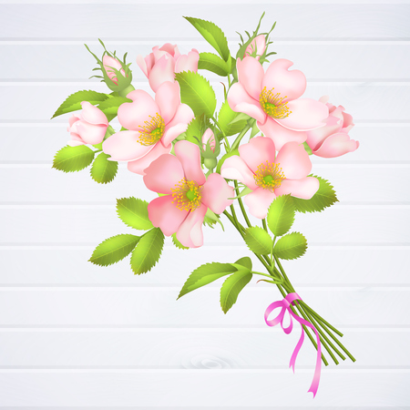 Wedding invitation with wild rose flowers. Vector illustration.のイラスト素材