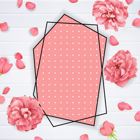 Realistic vector pink rose. 3d roses on backgroundのイラスト素材