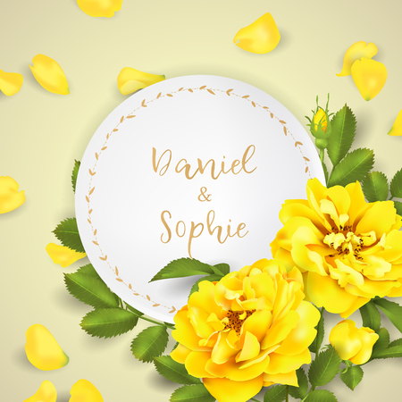 Realistic vector yellow rose. 3d roses on backgroundのイラスト素材