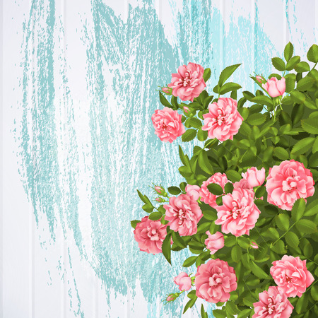 Realistic vector pink roses, spring post card.のイラスト素材