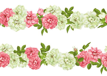 Realistic vector pink rose. 3d seamless rosesのイラスト素材