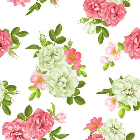Realistic vector pink rose. 3d seamless roses Vector illustration.のイラスト素材