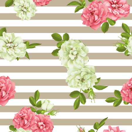 Realistic vector pink rose. 3d seamless roses Vector illustration.のイラスト素材