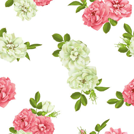 Realistic vector pink rose. 3d seamless roses Vector illustration.のイラスト素材