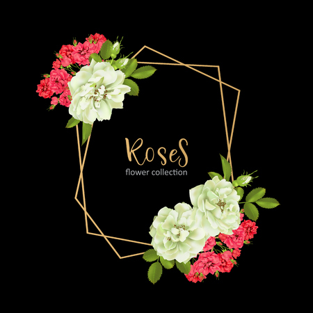 Wedding invitation with wild rose flowers on black backgroundのイラスト素材