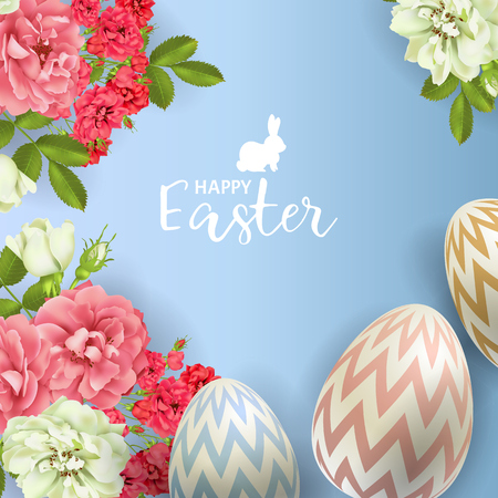 vector 3d Easter Egg and roses backgroundのイラスト素材