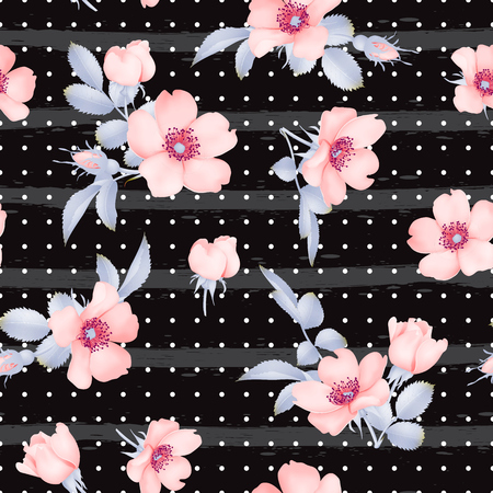Dog-rose blooms. wild rose vector seamless patternのイラスト素材