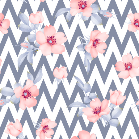 Dog-rose blooms. wild rose vector seamless patternのイラスト素材