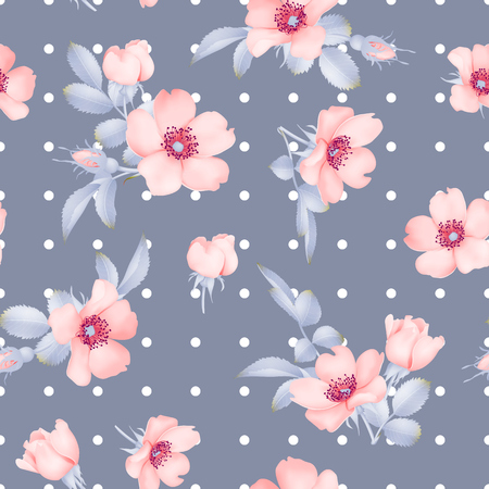 Dog-rose blooms. wild rose vector seamless patternのイラスト素材