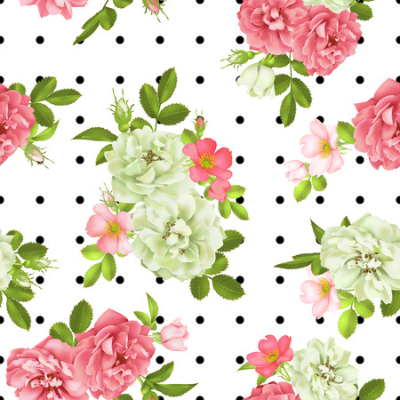 Realistic vector pink rose. 3d seamless rosesのイラスト素材