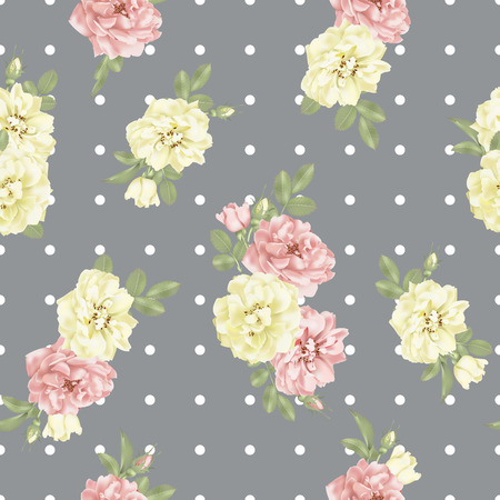 Realistic flowers on dotted grey backgroundのイラスト素材