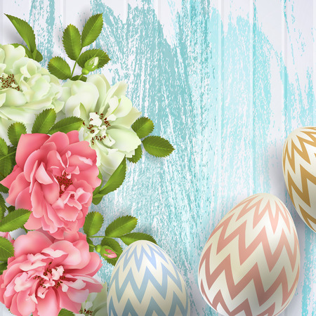 Vector 3d easter eggs and roses backgroundのイラスト素材