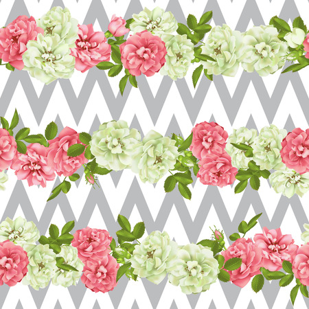 Realistic vector pink rose 3d seamless patternのイラスト素材