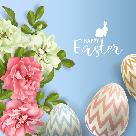 3d Easter Egg and roses background Vector illustration.のイラスト素材