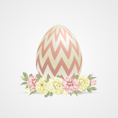 Vector 3d easter egg and roses backgroundのイラスト素材