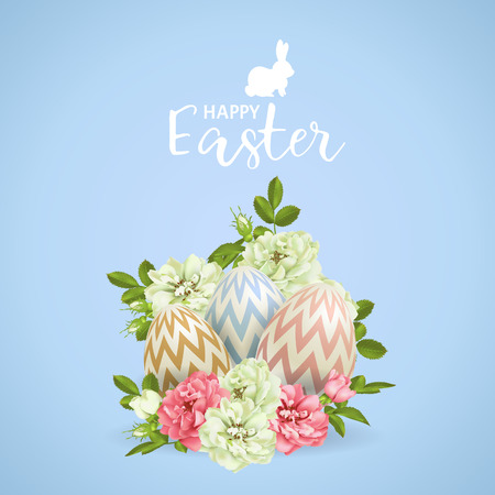 Vector 3d easter eggs and roses backgroundのイラスト素材