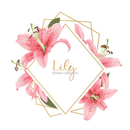 Wedding invitation with pink lily flowersのイラスト素材