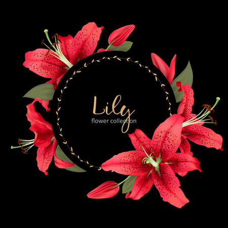Wedding invitation with lily flowers template vector illustrationのイラスト素材