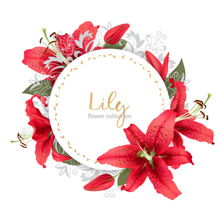 Wedding invitation with lily flowers template vector illustrationのイラスト素材