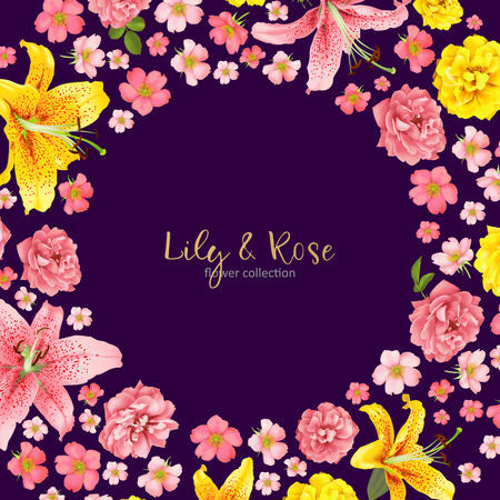 Rose and lily wedding invitation vector card.のイラスト素材