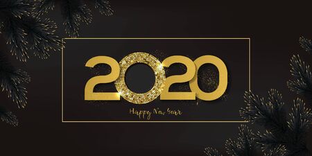Gold and black 2020 happy new year vector illustrationのイラスト素材
