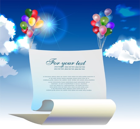 balloons holding bannerin the skyのイラスト素材