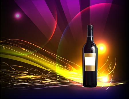 neon background with bottle of wine のイラスト素材