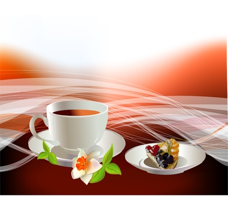 a cup of tea or coffee  and cheasecake のイラスト素材
