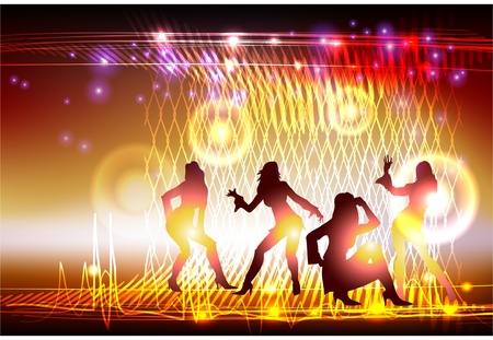 neon background with dancing girls のイラスト素材