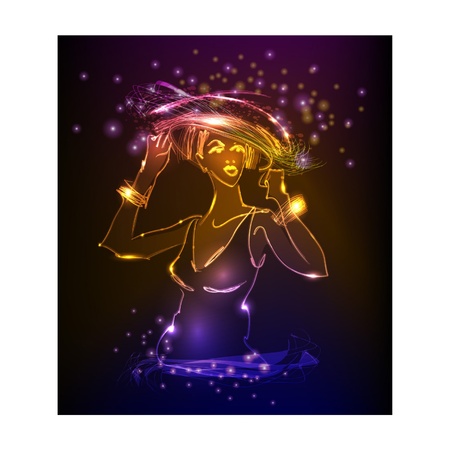 lady in hat  neon  collection のイラスト素材