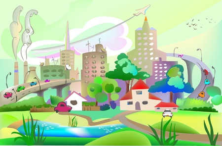 city and countryside illustrationのイラスト素材