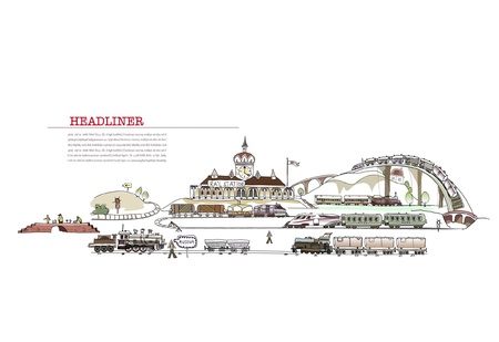 railway station with a lot of detailsのイラスト素材